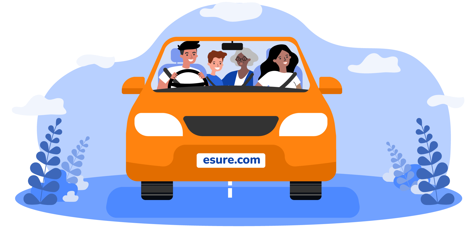 illustration of a family of four in a car